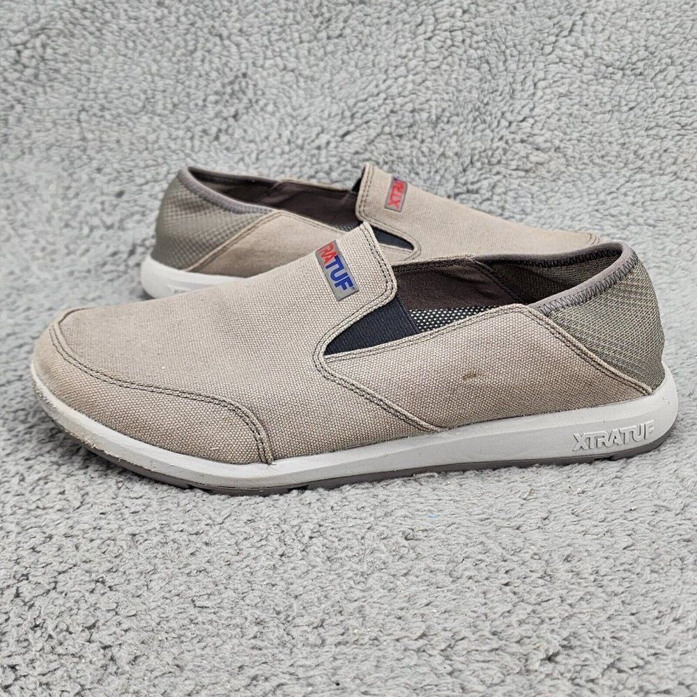 XtraTuf Mens Shoes Sz 7.5 Gray Canvas Slip On Sneakers Slip Resistant Sheng Fu